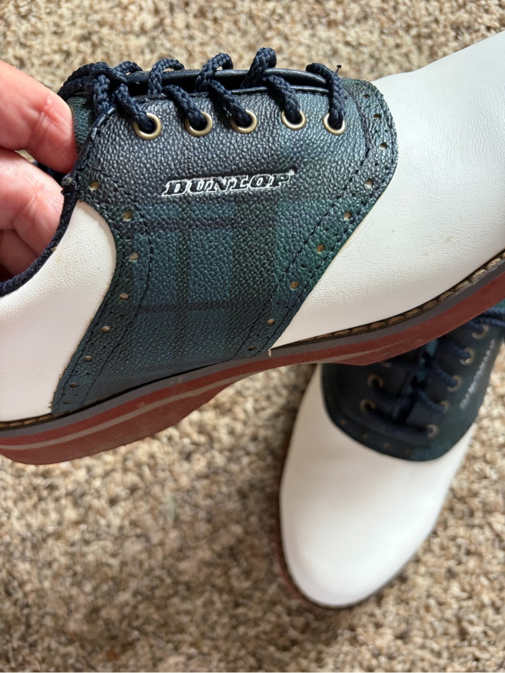 Women’s Two-Tone White and Plaid Golf Shoes - Picture 2 of 8